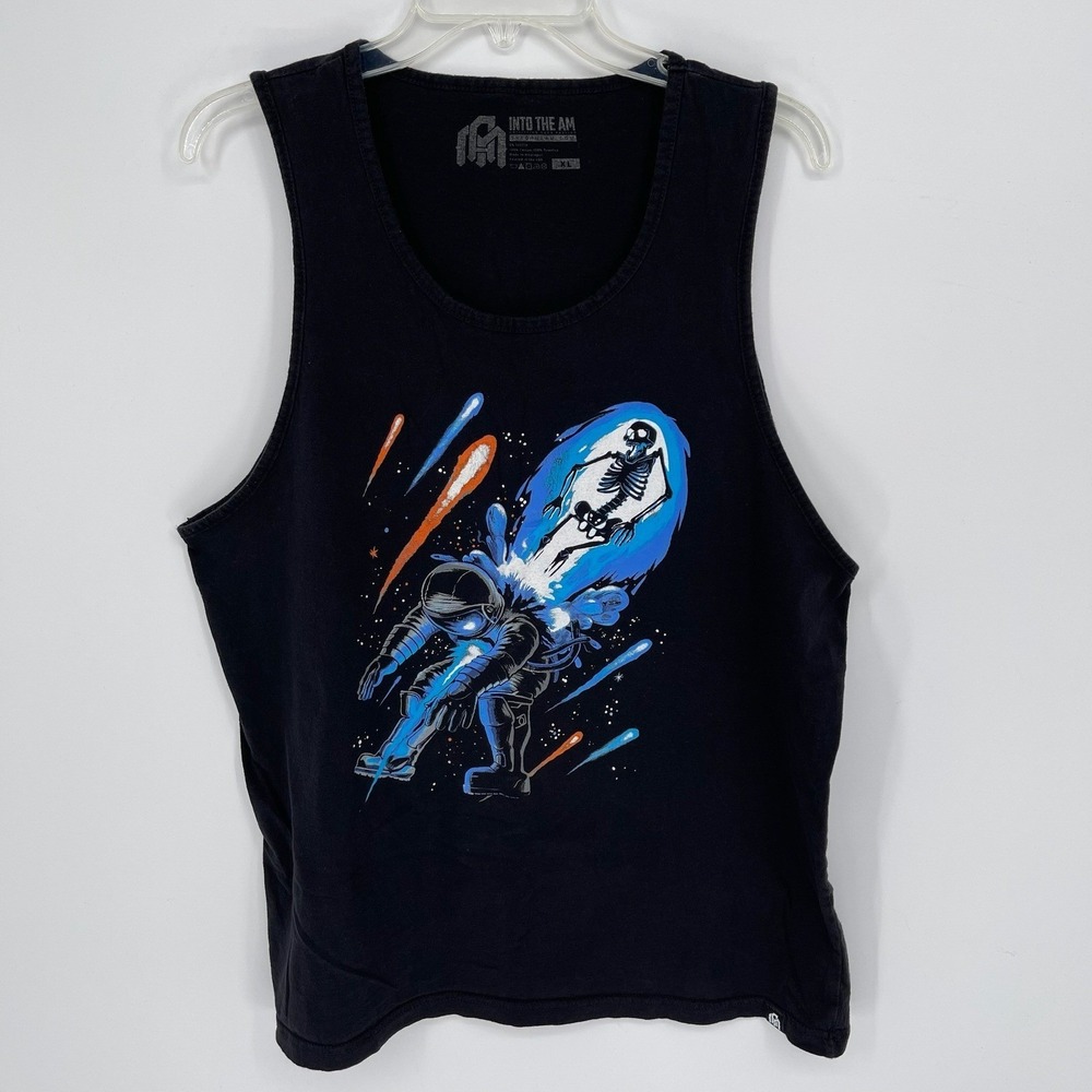 Into The AM Mens Black Astronaut Soul Skeleton Graphic Space Tank Top Size XL